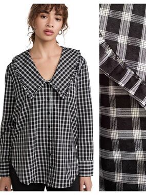 English Factory Check Ruffled Collar Oversized Shirt 2X